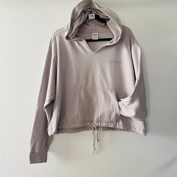 Pink Victoria's Secret Womens Taupe Pink Kangaroo Pocket Pullover Hoodie Size XL - Picture 1 of 9